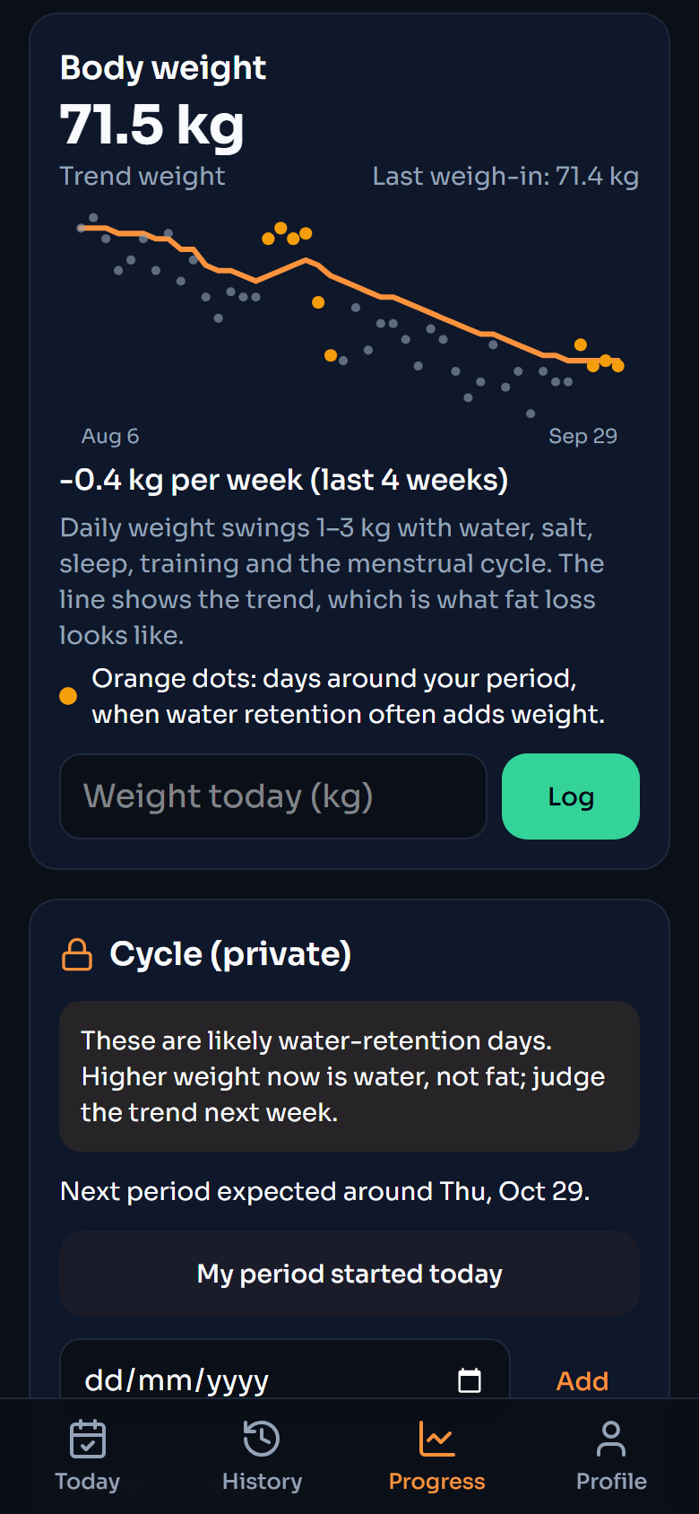 Progress: weight trend, not noise